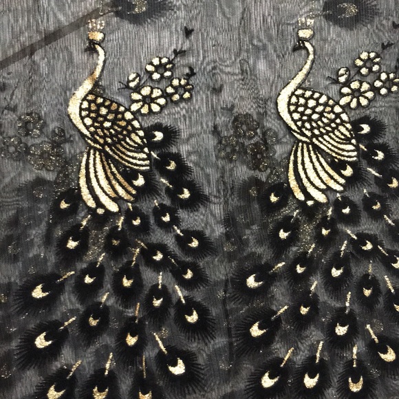 Sheer metallic gold embellished peacock scarf sarong - Picture 4 of 6